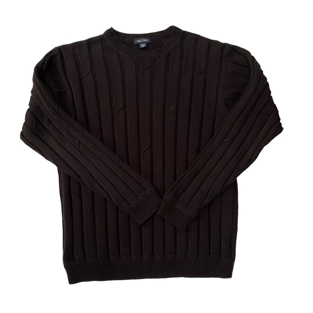 Nautica Ribbed Cotton Mens Crewneck Sweater XL Black